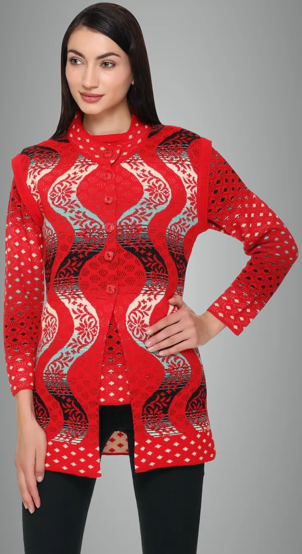 Red_Wool_Blend_Regular_Casual_Sweater_For_Women