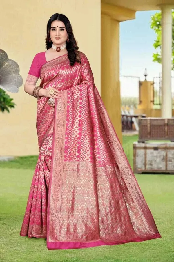 Pink_Silk_Blend_Self_Design_Banarasi_Saree_For_Women