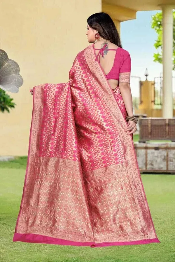 Pink_Silk_Blend_Self_Design_Banarasi_Saree_For_Women