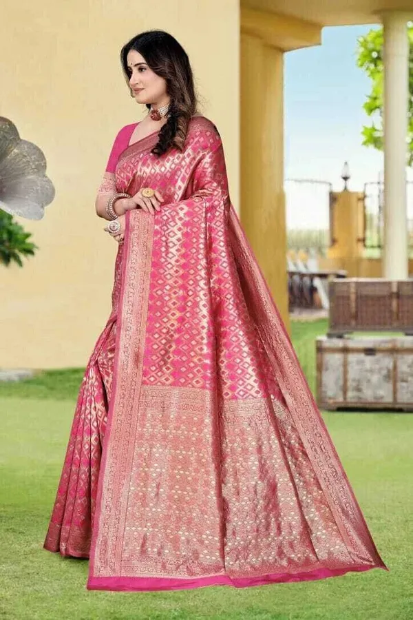 Pink_Silk_Blend_Self_Design_Banarasi_Saree_For_Women