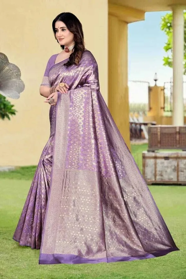 Purple_Silk_Blend_Self_Design_Banarasi_Saree_For_Women