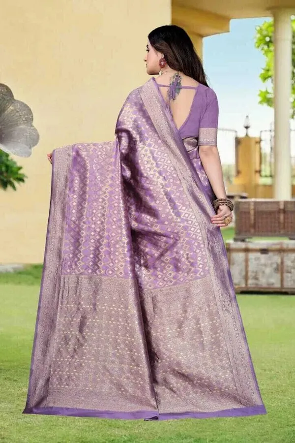 Purple_Silk_Blend_Self_Design_Banarasi_Saree_For_Women