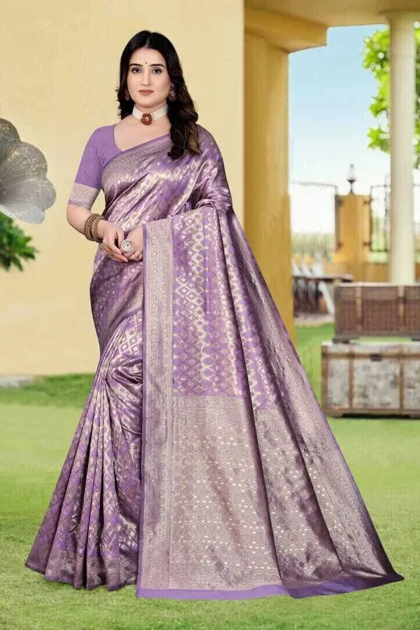 Purple_Silk_Blend_Self_Design_Banarasi_Saree_For_Women