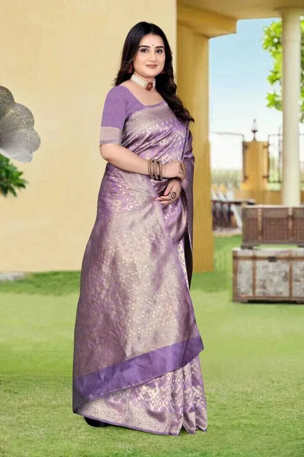 Purple_Silk_Blend_Self_Design_Banarasi_Saree_For_Women