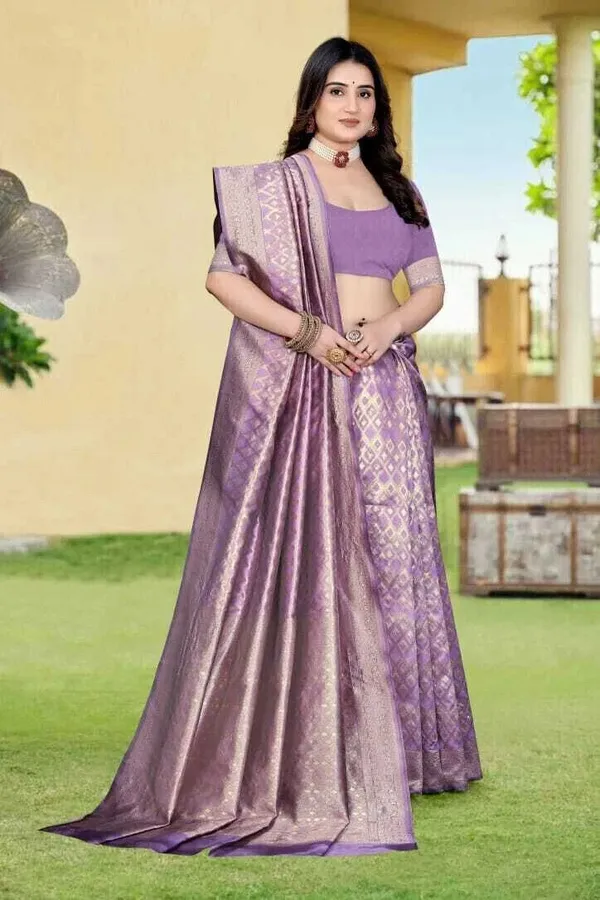 Purple_Silk_Blend_Self_Design_Banarasi_Saree_For_Women