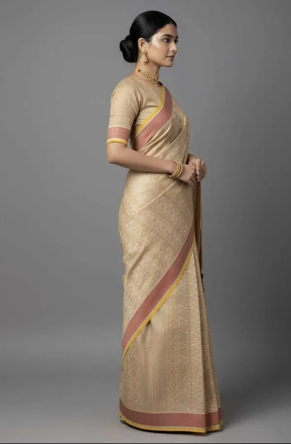 Cream_Silk_Blend_Printed_Daily_Wear_Saree_For_Women