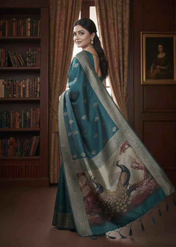 Dark_Blue_Silk_Blend_Self_Design_Banarasi_Saree_For_Women
