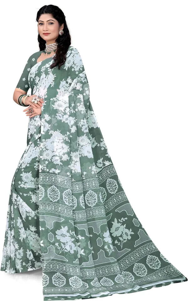 Green_Georgette_Printed_Daily_Wear_Saree_For_Women