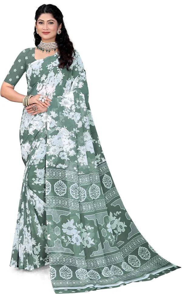 Green_Georgette_Printed_Daily_Wear_Saree_For_Women