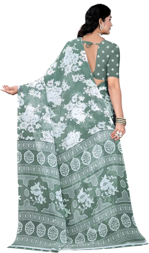 Green_Georgette_Printed_Daily_Wear_Saree_For_Women