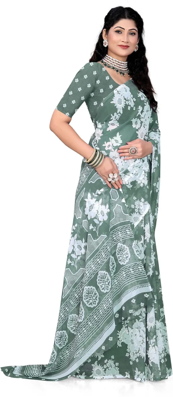 Green_Georgette_Printed_Daily_Wear_Saree_For_Women