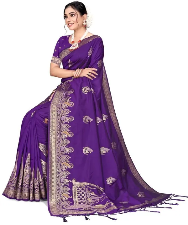 Purple_Silk_Blend_Embroidered_Banarasi_Saree_For_Women