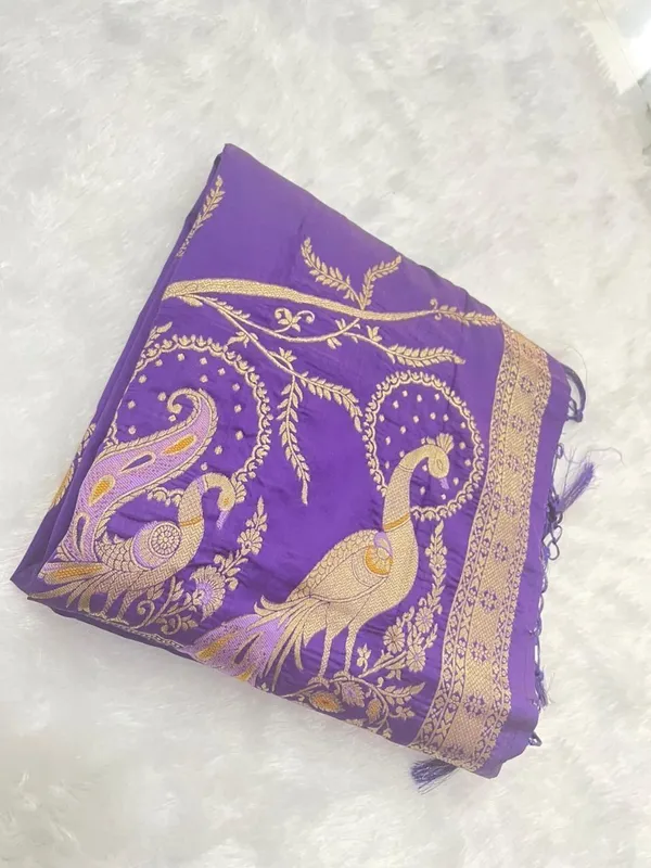 Purple_Silk_Blend_Embroidered_Banarasi_Saree_For_Women