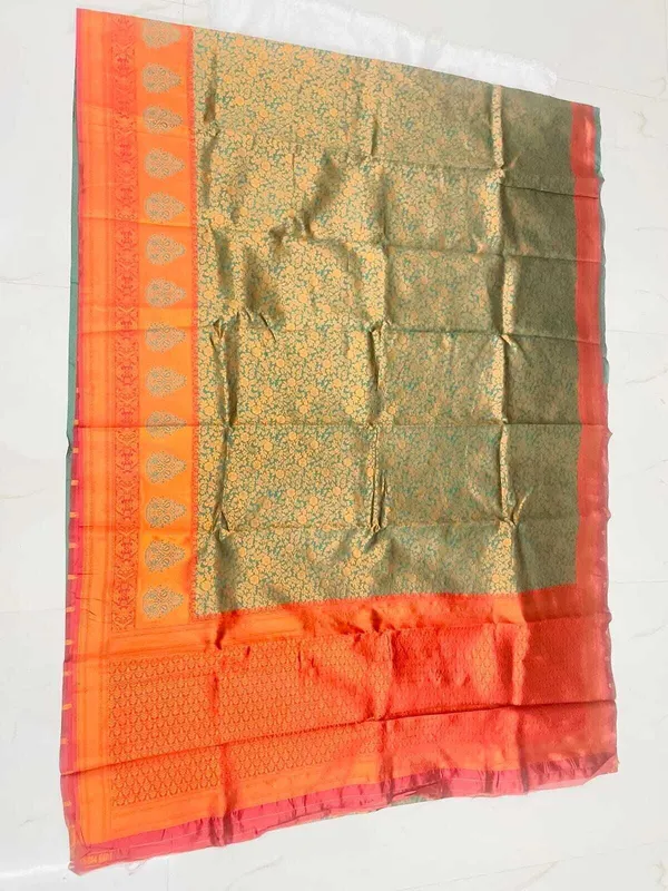 Dark_Green_Silk_Blend_Self_Design_Kanjivaram_Saree_For_Women