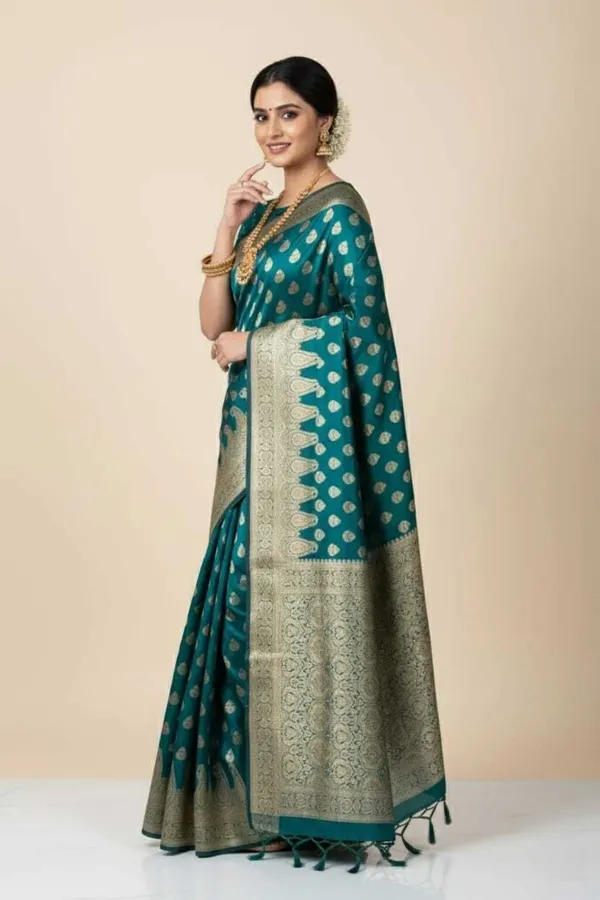 Green_Silk_Blend_Self_Design_Banarasi_Saree_For_Women