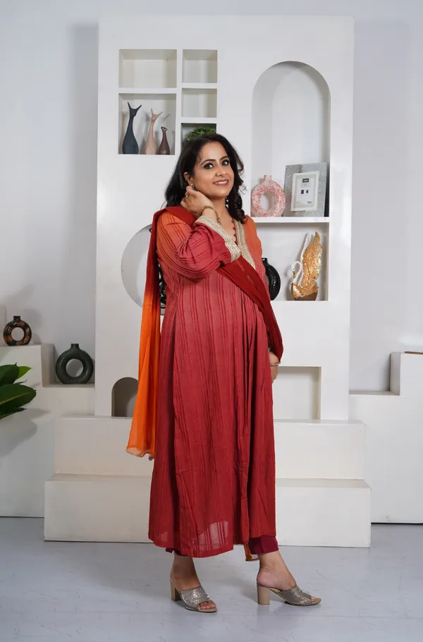 Orange_&_Red_Rayon_Premium_Long_Dress_With_Dupatta_For_Women_&_Girls