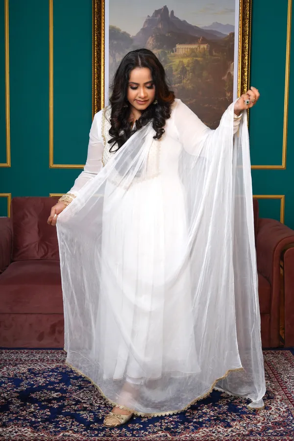 White_Rayon_Premium_Long_Dress_With_Dupatta_For_Women_&_Girls