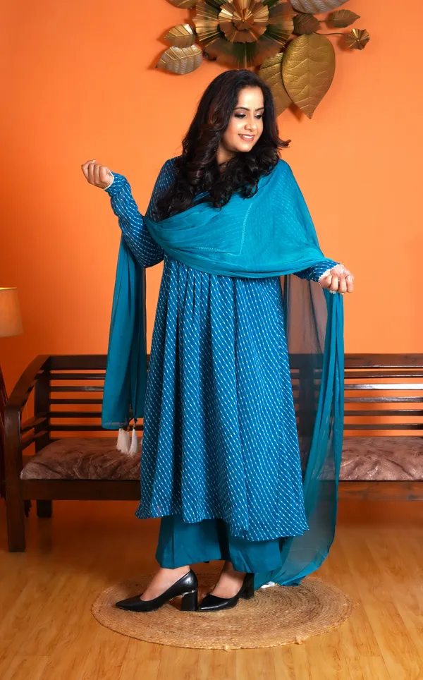 Sky_Blue_Rayon_Premium_Long_Dress_With_Dupatta_For_Women_&_Girls