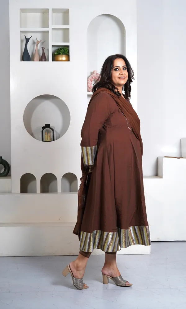 Brown_Rayon_Premium_Long_Dress_With_Dupatta_For_Women_&_Girls
