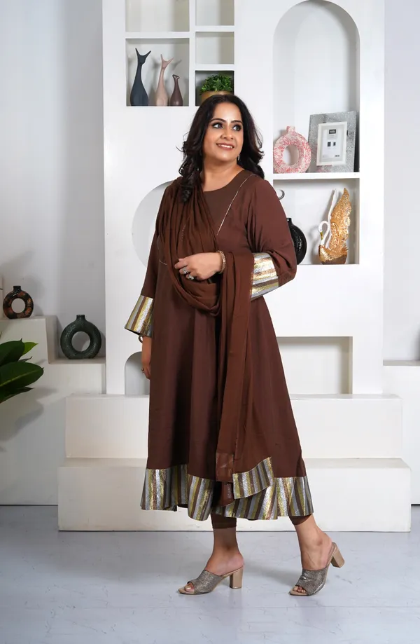 Brown_Rayon_Premium_Long_Dress_With_Dupatta_For_Women_&_Girls