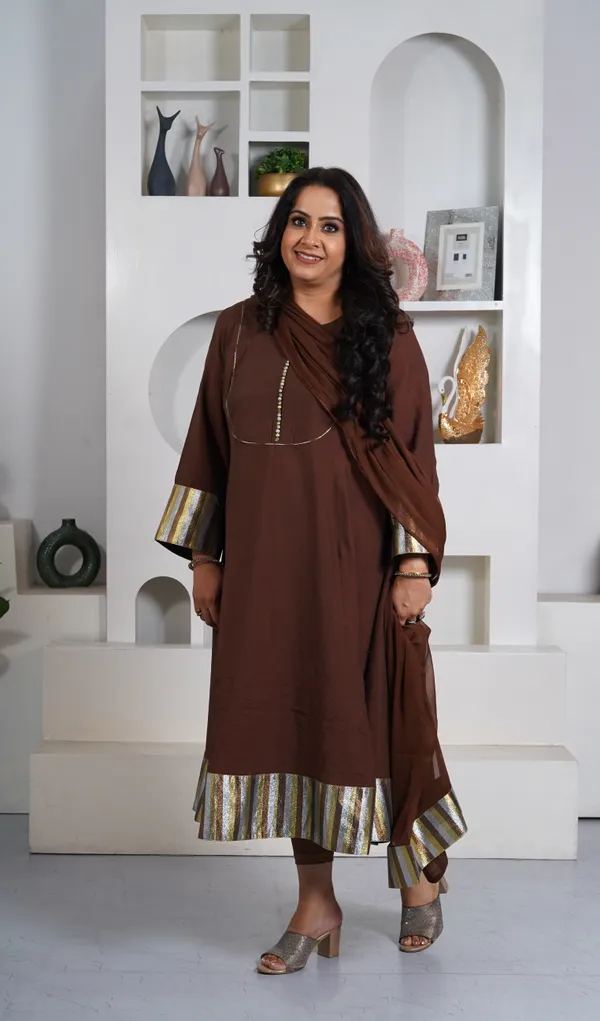 Brown_Rayon_Premium_Long_Dress_With_Dupatta_For_Women_&_Girls