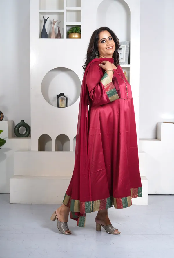 Maroon_Rayon_Premium_Long_Dress_With_Dupatta_For_Women_&_Girls