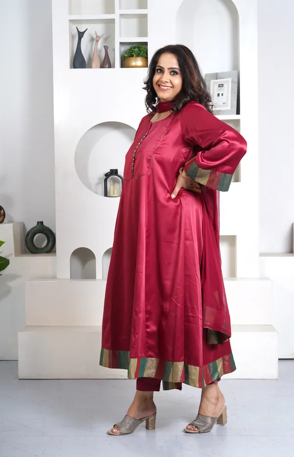 Maroon_Rayon_Premium_Long_Dress_With_Dupatta_For_Women_&_Girls