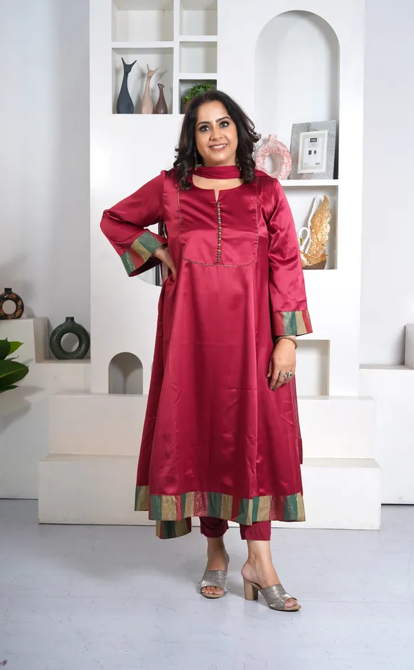 Maroon_Rayon_Premium_Long_Dress_With_Dupatta_For_Women_&_Girls