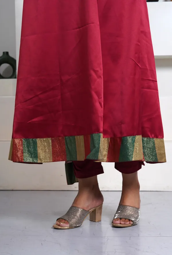 Maroon_Rayon_Premium_Long_Dress_With_Dupatta_For_Women_&_Girls