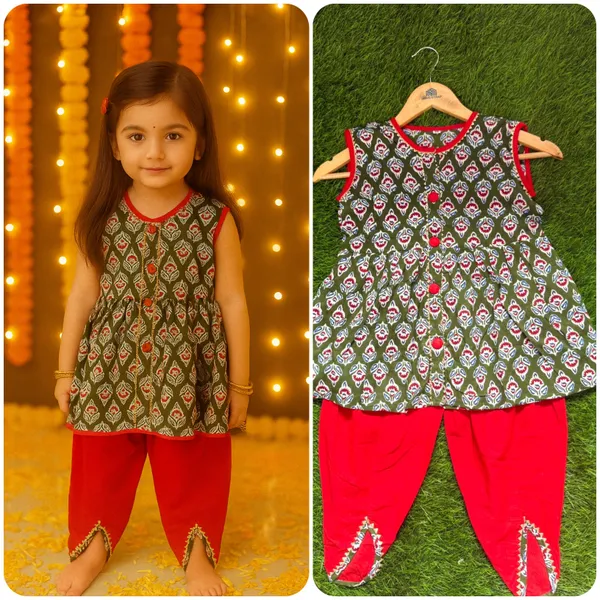 Multicolor_Cotton_Kurta_Pajama_Set_For_Girl