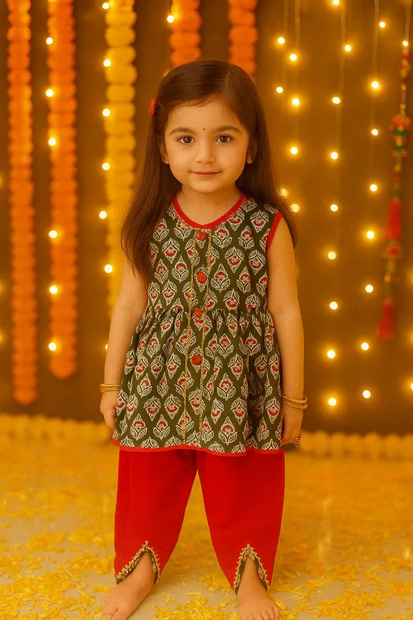 Multicolor_Cotton_Kurta_Pajama_Set_For_Girl