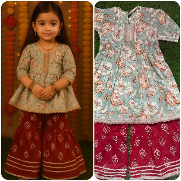 Multicolor_Cotton_Kurta_Pajama_Set_For_Girl