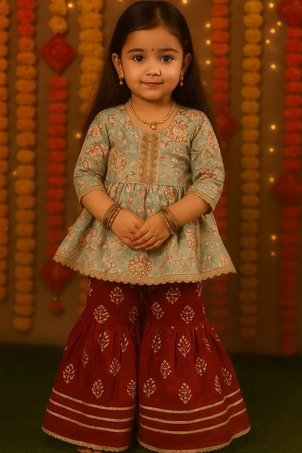 Multicolor_Cotton_Kurta_Pajama_Set_For_Girl