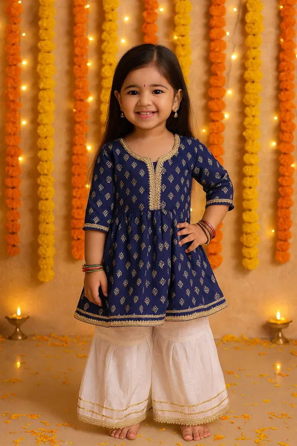 Blue_/White_Cotton_Kurta_Pajama_Set_For_Girl