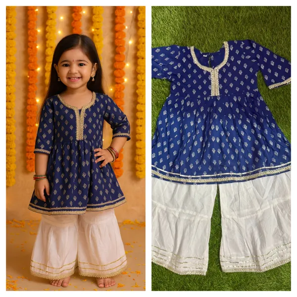 Blue_/White_Cotton_Kurta_Pajama_Set_For_Girl