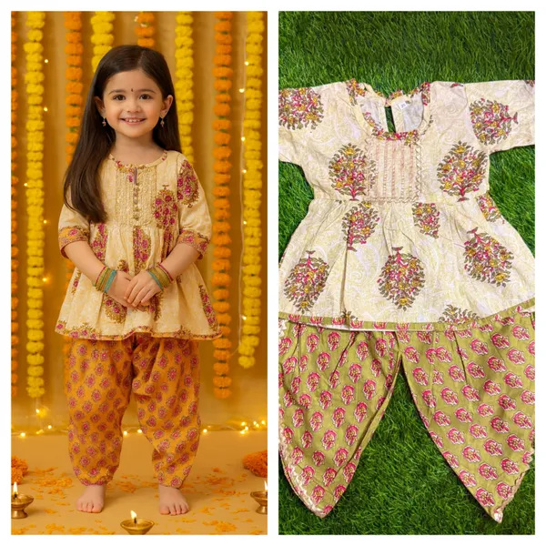 Multicolor_Cotton_Kurta_Pajama_Set_For_Girl