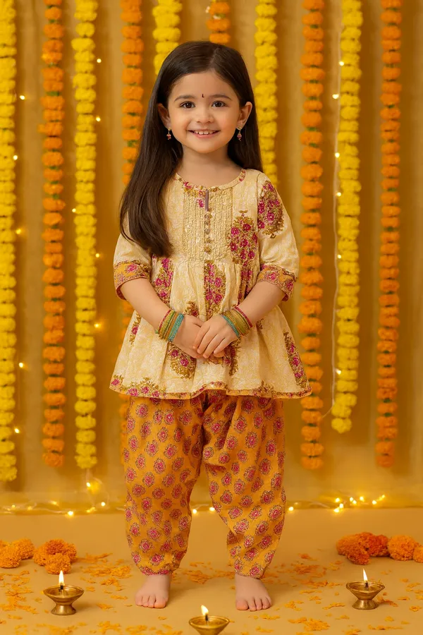 Multicolor_Cotton_Kurta_Pajama_Set_For_Girl