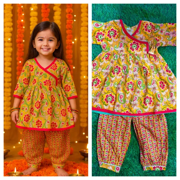 Multicolor_Cotton_Kurta_Pajama_Set_For_Girl