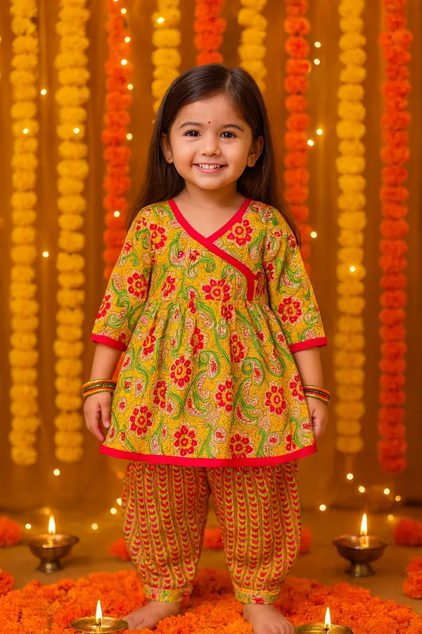 Multicolor_Cotton_Kurta_Pajama_Set_For_Girl