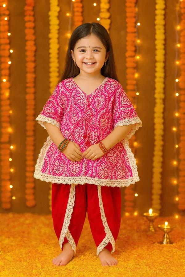 Multicolor_Cotton_Kurta_Pajama_Set_For_Girl