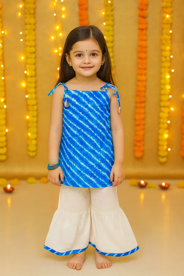 Blue_&_White_Cotton_Kurta_Pajama_Set_For_Girl
