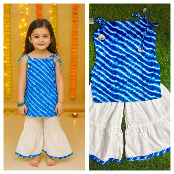 Blue_&_White_Cotton_Kurta_Pajama_Set_For_Girl