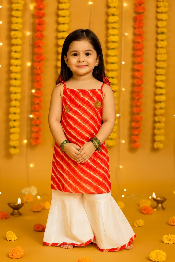 Red_&_White_Cotton_Kurta_Pajama_Set_For_Girl