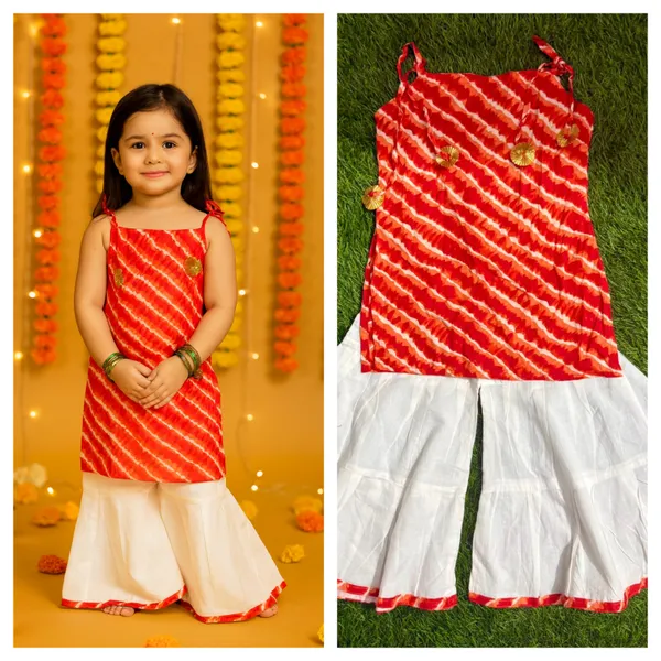 Red_&_White_Cotton_Kurta_Pajama_Set_For_Girl