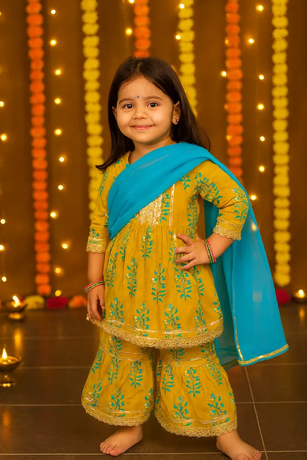 Multicolor_Cotton_Kurta_Pajama_Set_For_Girl