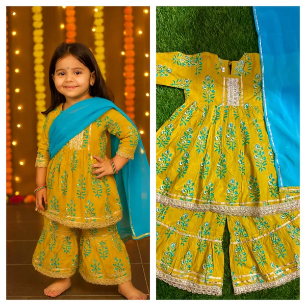 Multicolor_Cotton_Kurta_Pajama_Set_For_Girl