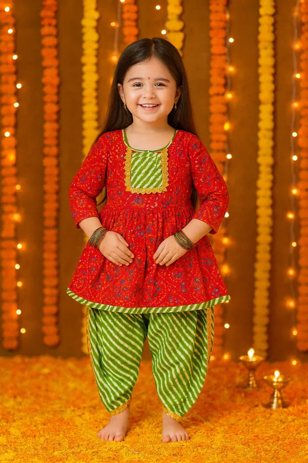 Multicolor_Cotton_Kurta_Pajama_Set_For_Girl
