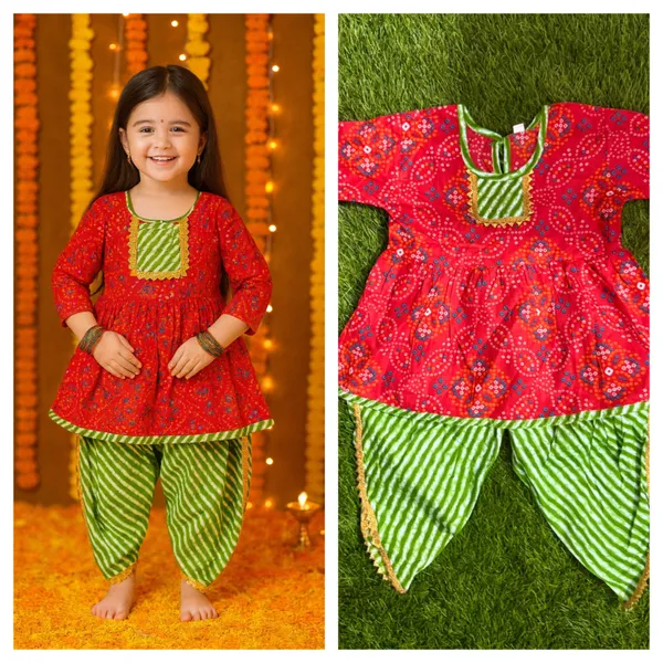 Multicolor_Cotton_Kurta_Pajama_Set_For_Girl