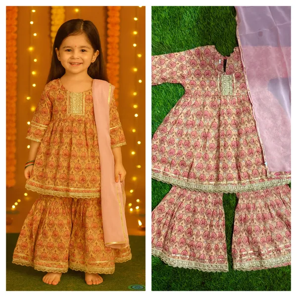 Multicolor_Cotton_Kurta_Pajama_Set_For_Girl