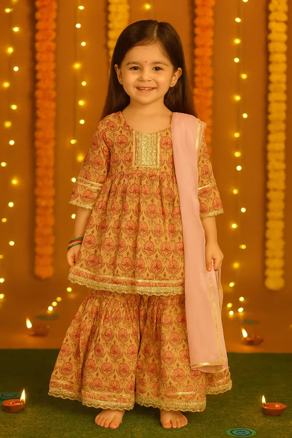 Multicolor_Cotton_Kurta_Pajama_Set_For_Girl